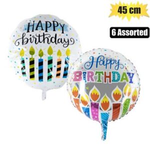 Balloon w/stick air rnd bday asstd 45cm
