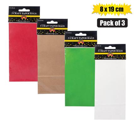 Gift-bag craft pkt ppr 3 pck sml 8x19cm