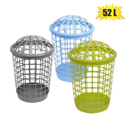 Linen bin pl w/lid 52l